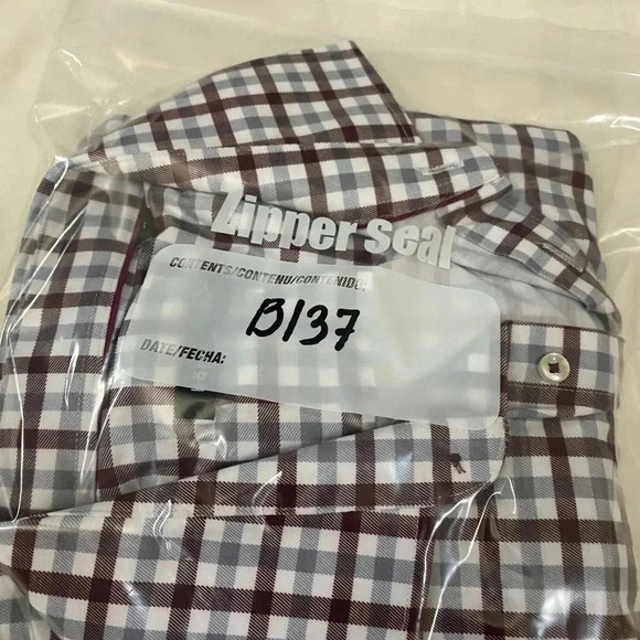 Horst men maroon white plaid button up long sleeves shirt workwear casual preppy - Picture 8 of 8